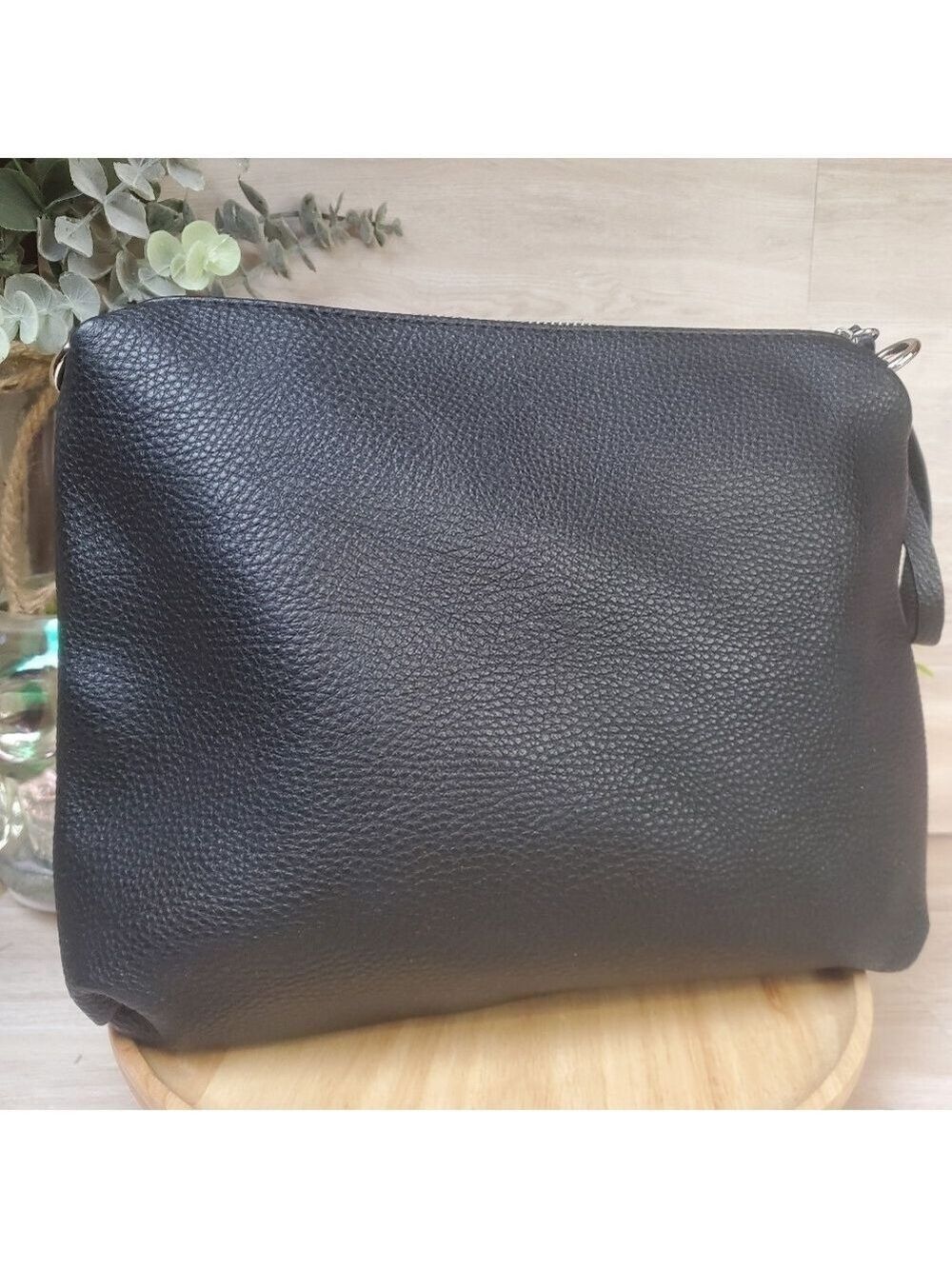 Steve Madden Black Pebble Leather Clutch Purse Medium Travel Bag - Picture 8 of 10